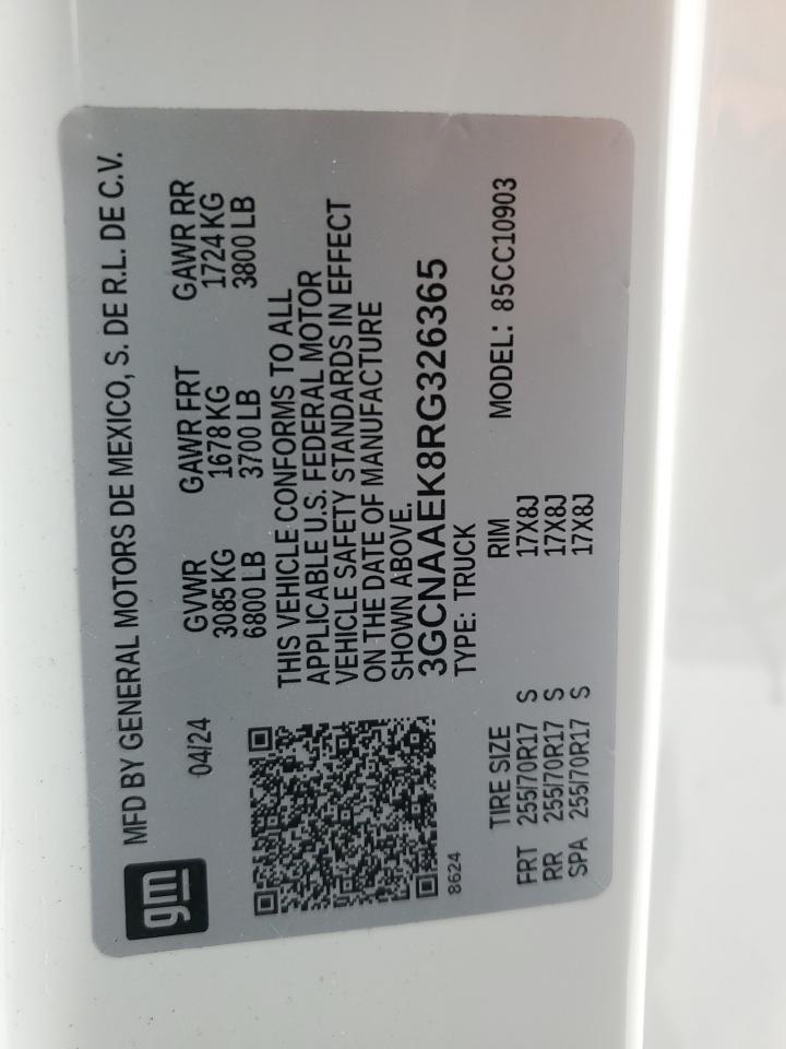 2024 CHEVROLET SILVERADO C1500 VIN:3GCNAAEK8RG326365