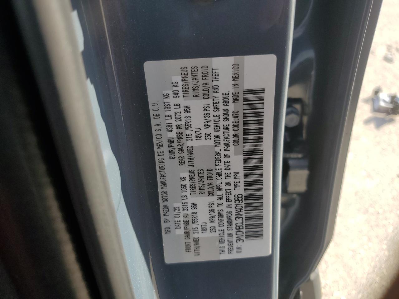 2022 MAZDA CX-30 PREFERRED VIN:3MVDMBCL3NM401956