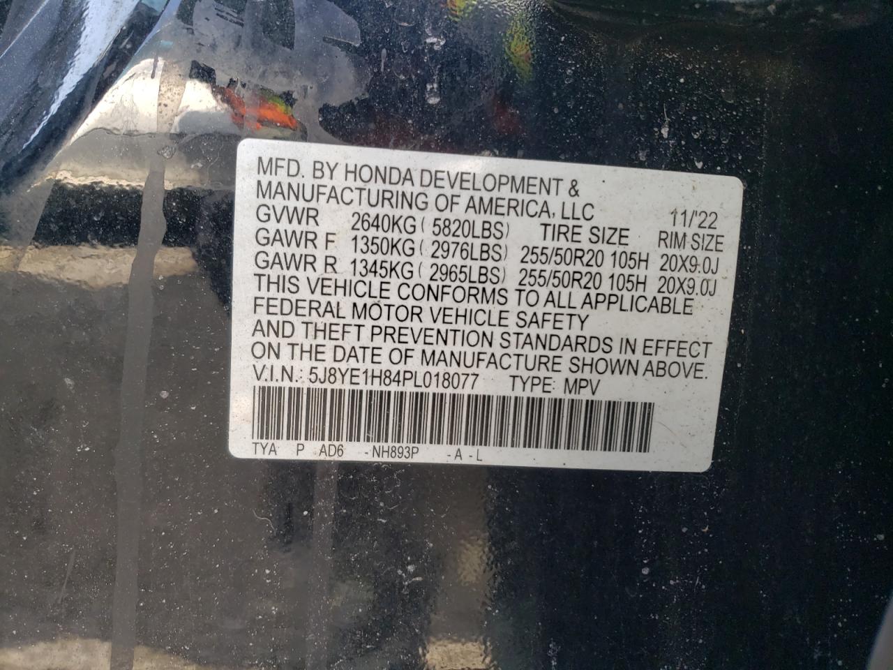 2023 ACURA MDX ADVANCE VIN:5J8YE1H84PL018077