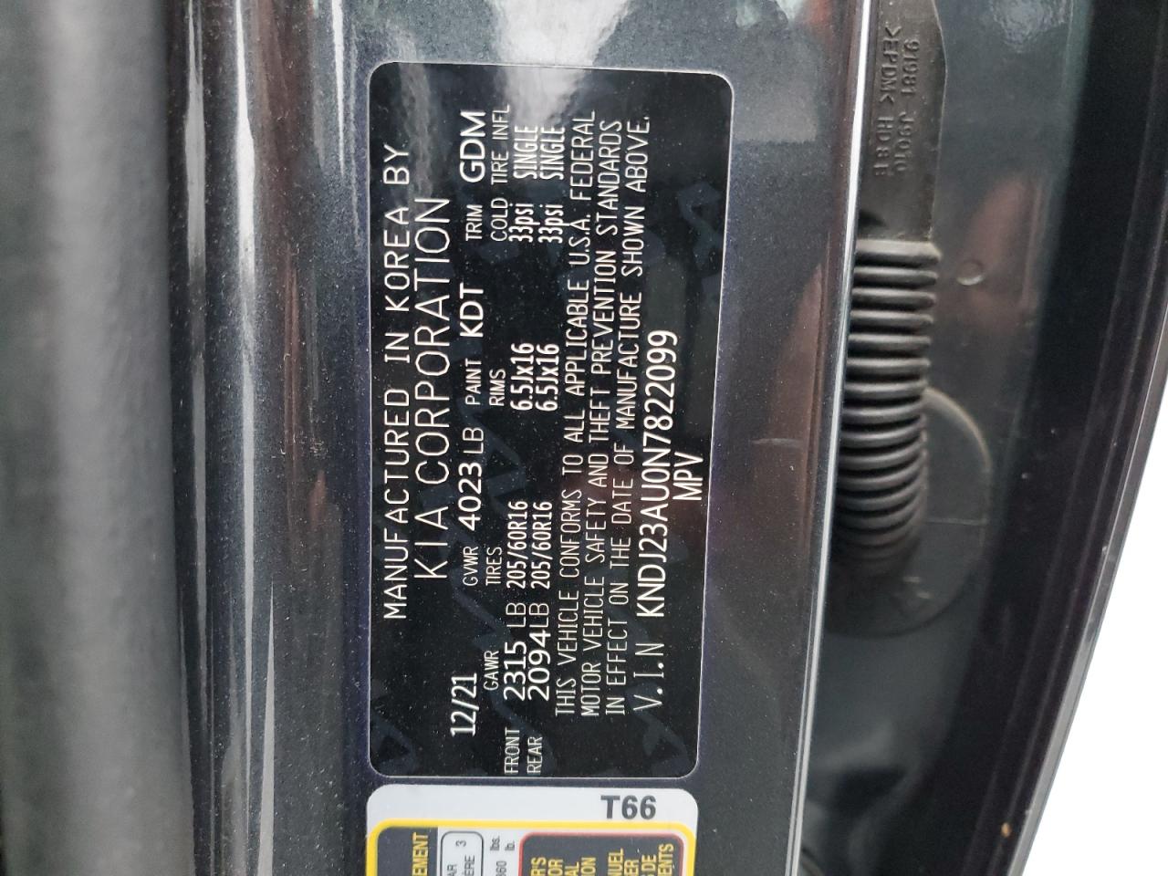 2022 KIA SOUL LX VIN:KNDJ23AU0N7822099