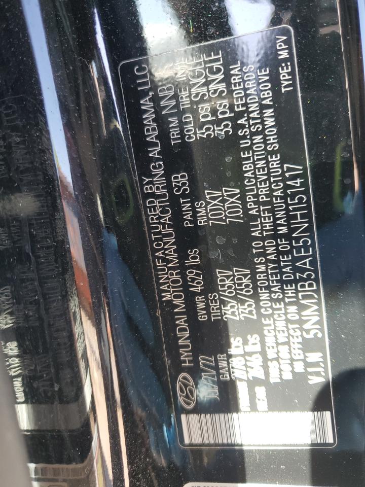 2022 HYUNDAI TUCSON SEL VIN:5NMJB3AE5NH151417