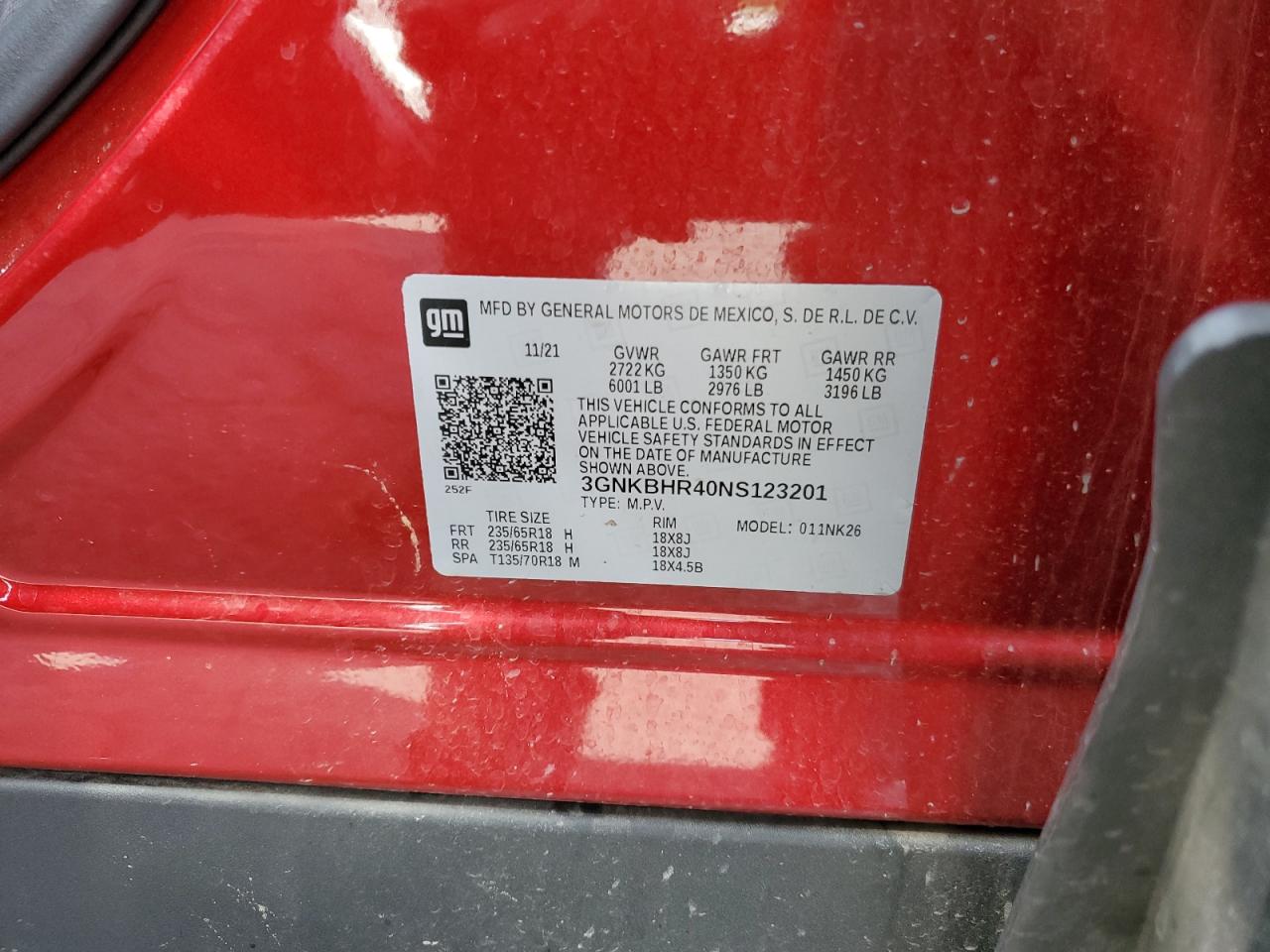 2022 CHEVROLET BLAZER 2LT VIN:3GNKBHR40NS123201