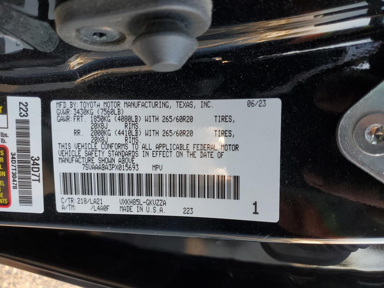 2023 TOYOTA SEQUOIA SR5 VIN:1G1JG6SBXL4121738