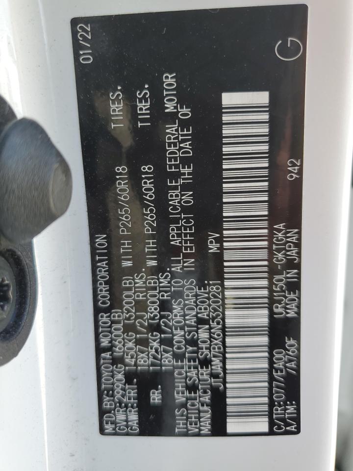 2022 LEXUS GX 460 VIN:JTJAM7BX6N5320281