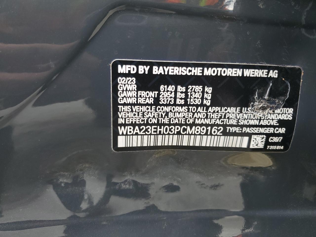 2023 BMW 740 I VIN:WBA23EH03PCM89162