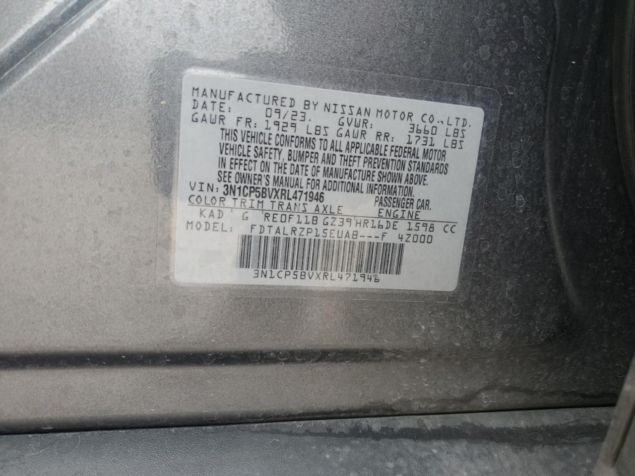 2024 NISSAN KICKS S VIN:3N1CP5BVXRL471946