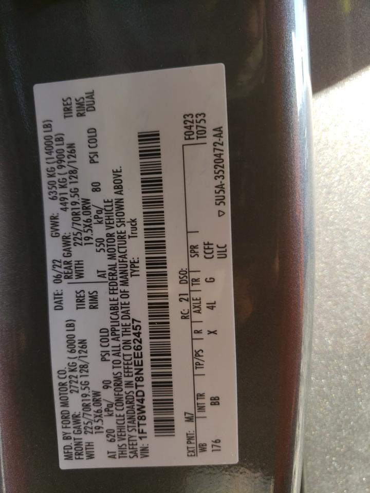 2022 FORD F450 SUPER DUTY VIN:1FT8W4DT8NEE62457