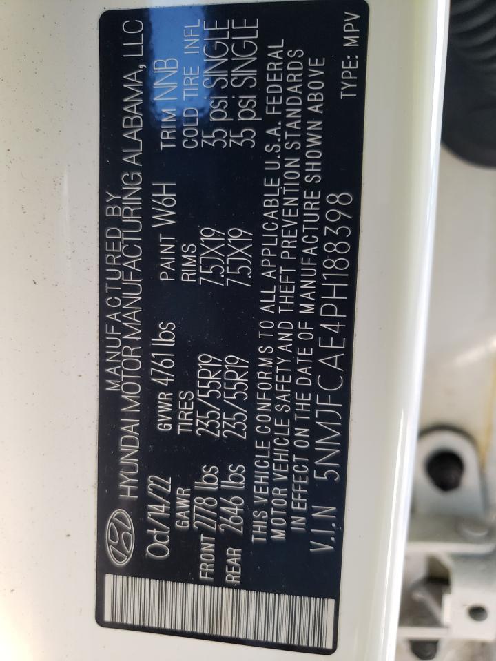 2023 HYUNDAI TUCSON SEL VIN:5NMJFCAE4PH188398
