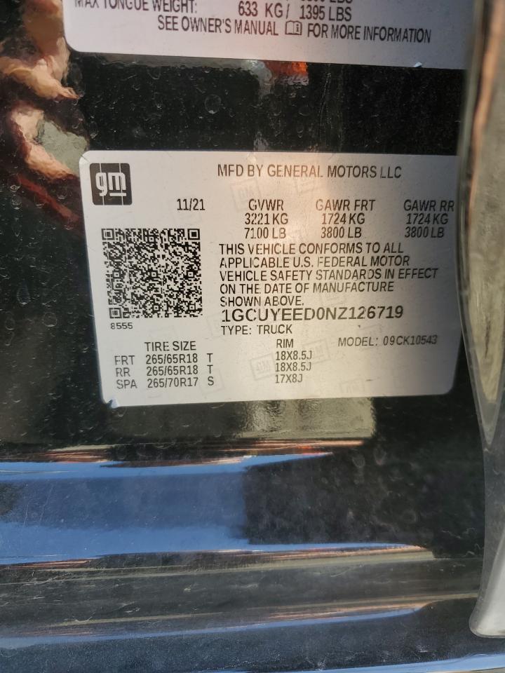 2022 CHEVROLET SILVERADO LTD K1500 RST VIN:1GCUYEED0NZ126719