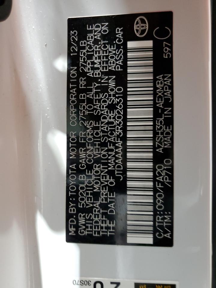 2024 TOYOTA CROWN XLE VIN:JTDAAAAF3R3026310