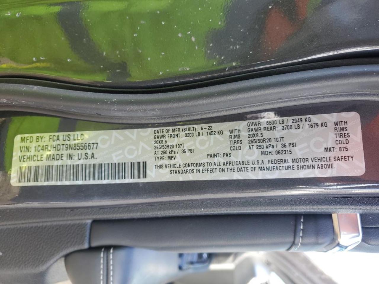 2022 JEEP GRAND CHEROKEE OVERLAND VIN:1C4RJHDT9N8556677