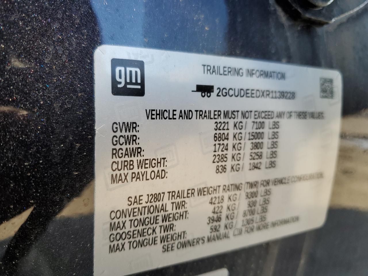 2024 CHEVROLET SILVERADO K1500 RST VIN:2GCUDEEDXR1139228