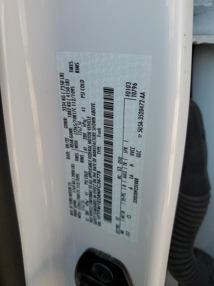2022 FORD F150 SUPERCREW VIN:1FTFW1ED8NFC36779