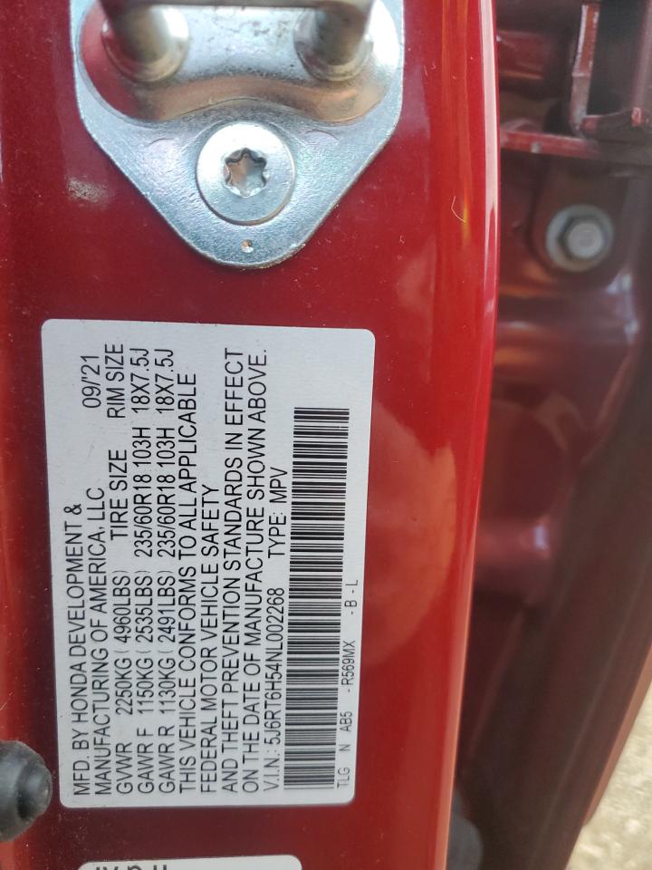 2022 HONDA CR-V EX VIN:5J6RT6H54NL002268