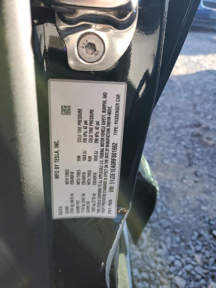 2024 TESLA MODEL 3 VIN:5YJ3E1EA0RF801662