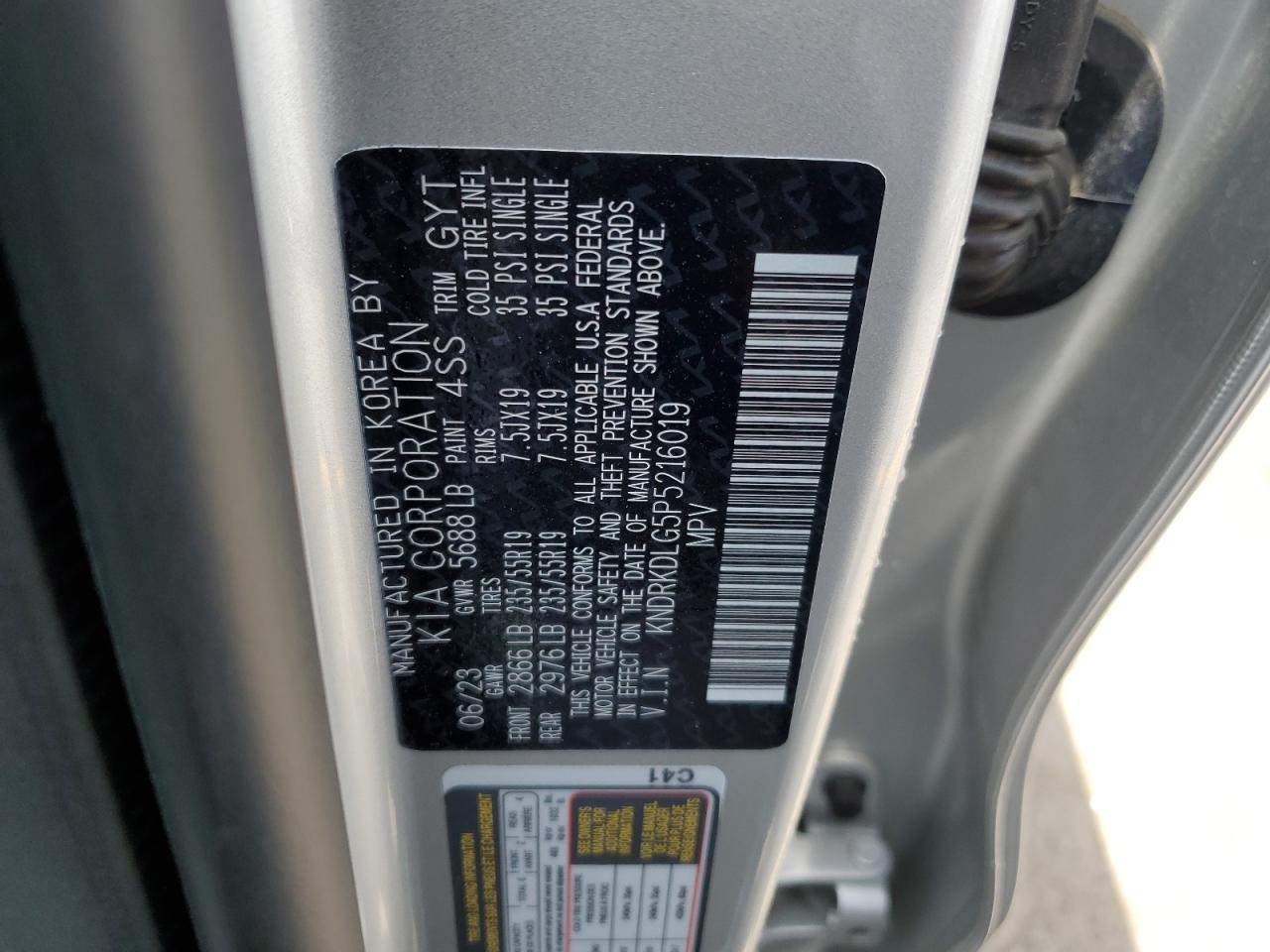 2023 KIA SORENTO SXP VIN:KNDRKDLG5P5216019