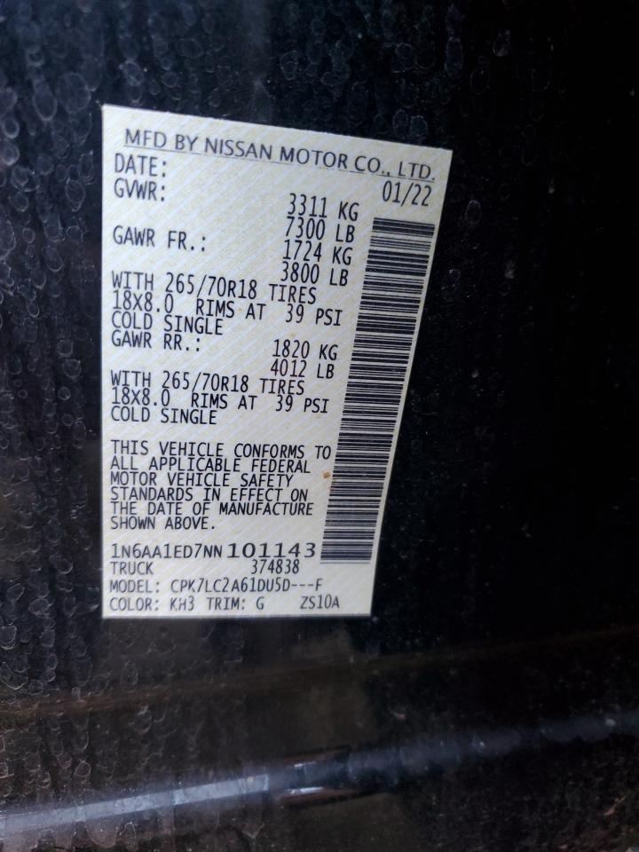 2022 NISSAN TITAN SV VIN:1N6AA1ED7NN101143