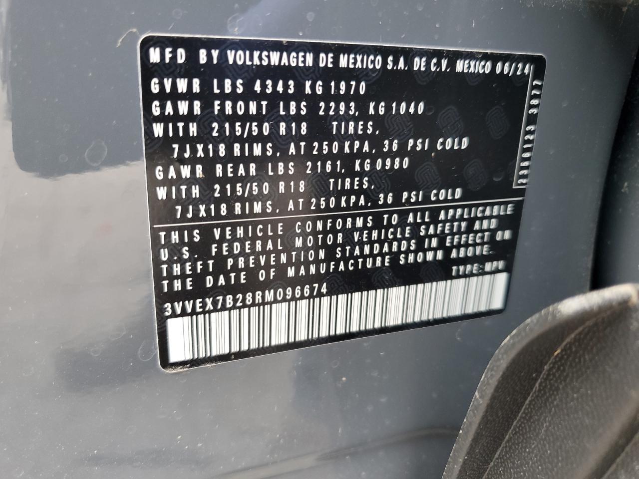 2024 VOLKSWAGEN TAOS SE VIN:3VVEX7B28RM096674