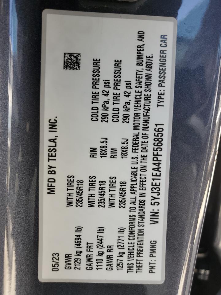 2023 TESLA MODEL 3 VIN:5YJ3E1EA4PF568561