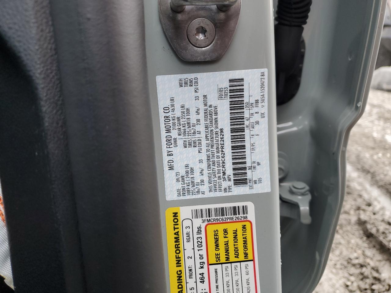 2024 FORD BRONCO SPORT OUTER BANKS VIN:3FMCR9C62PRE26298