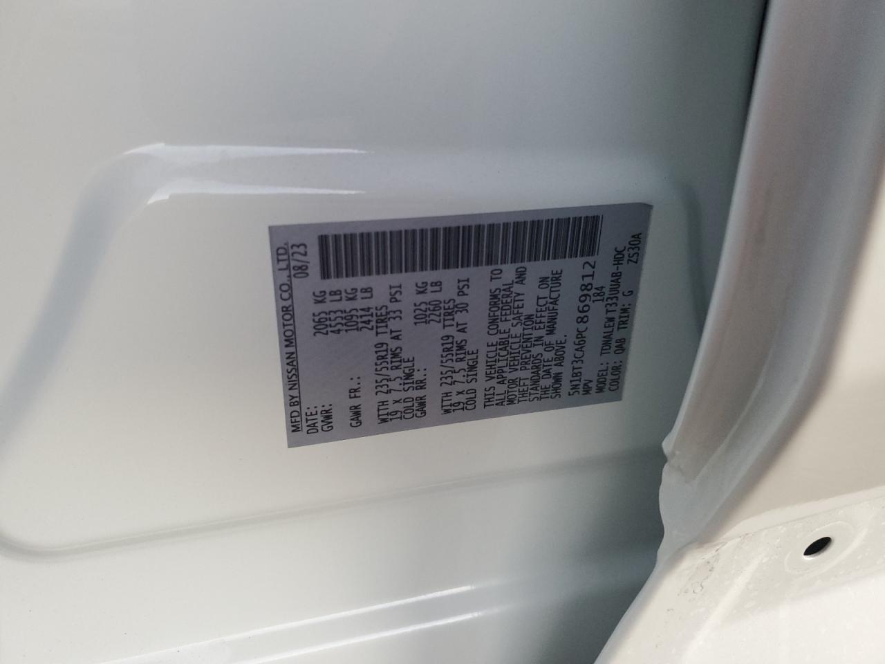 2023 NISSAN ROGUE SL VIN:5N1BT3CA6PC869812