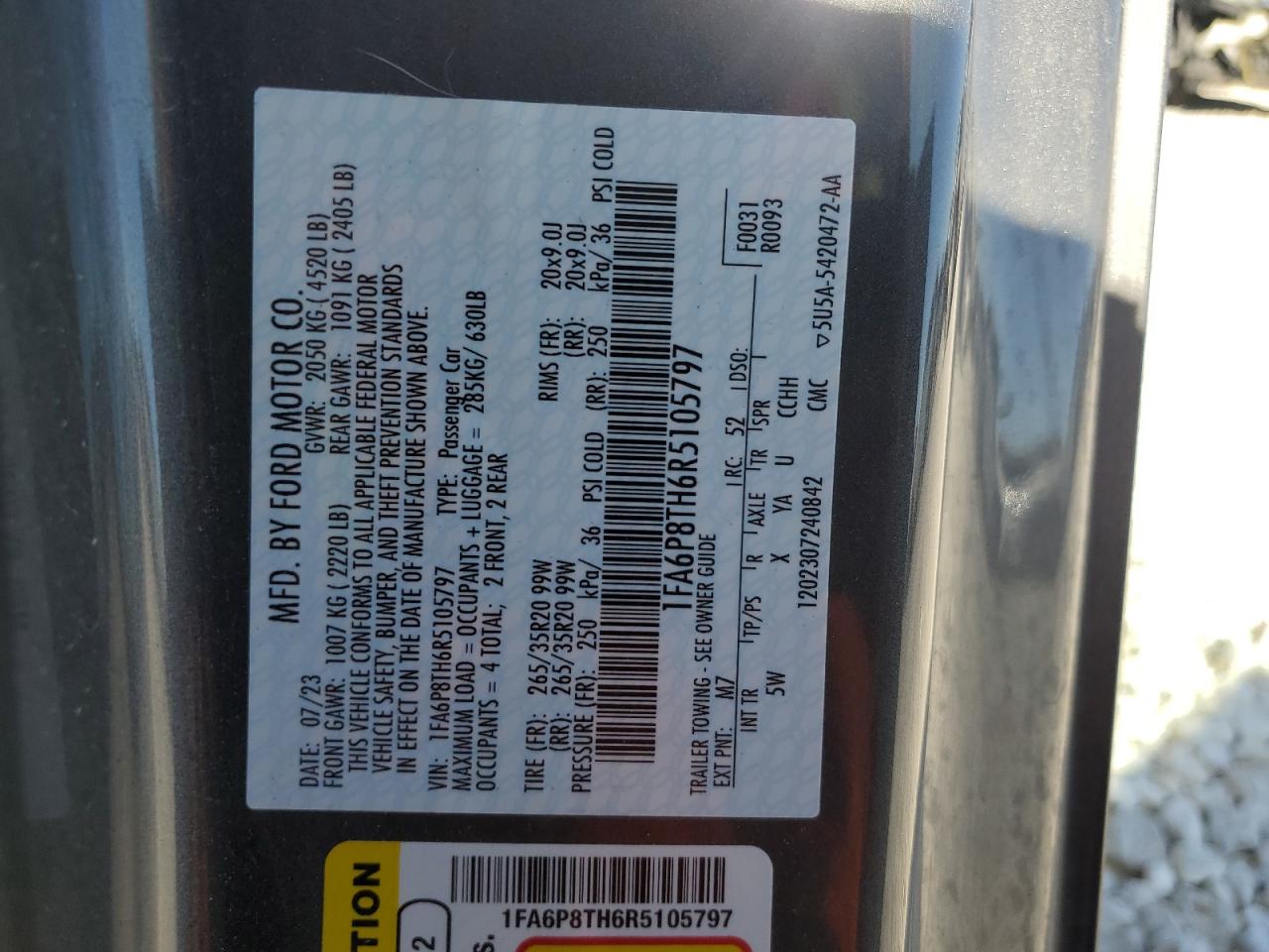 2024 FORD MUSTANG VIN:1FA6P8TH6R5105797