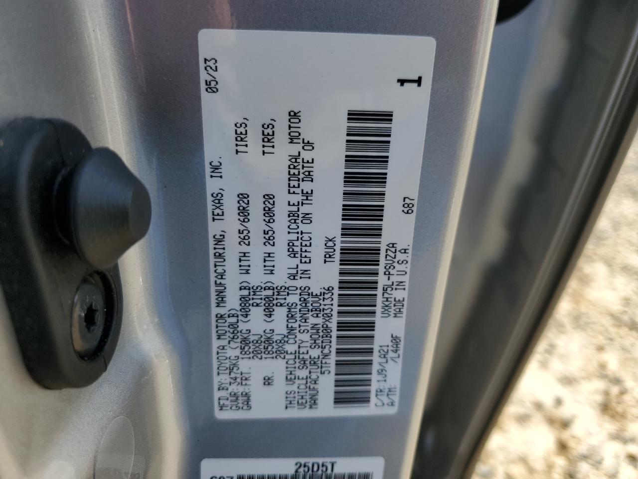 2023 TOYOTA TUNDRA CREWMAX PLATINUM VIN:5TFNC5DB0PX31336