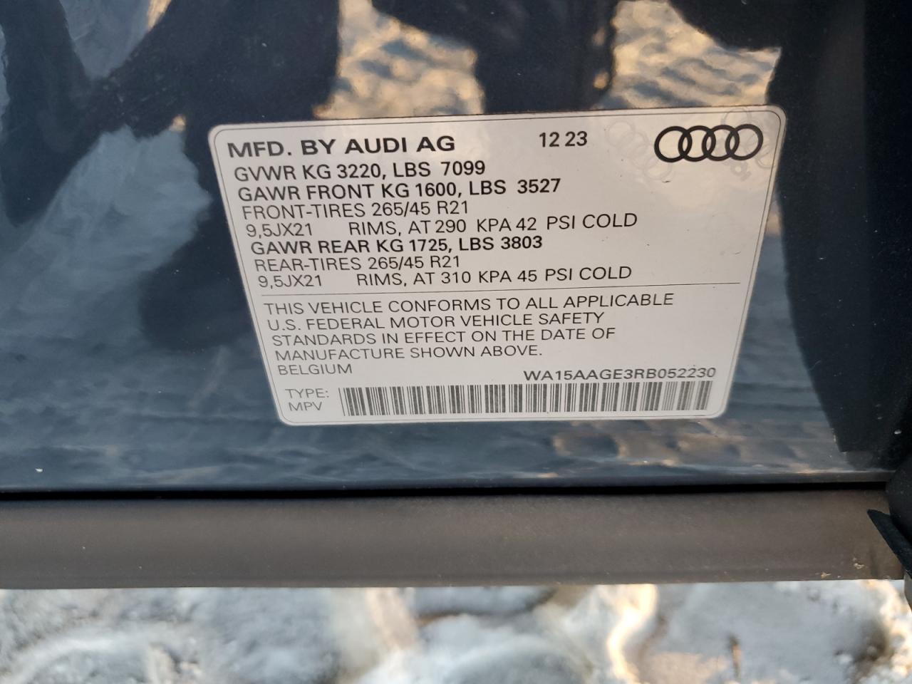 2024 AUDI Q8 E-TRON PREMIUM PLUS VIN:WA15AAGE3RB052230