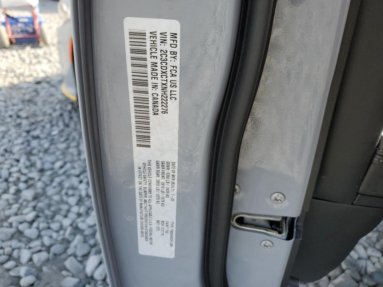 2022 DODGE CHARGER R/T VIN:2C3CDXCTXNH222276