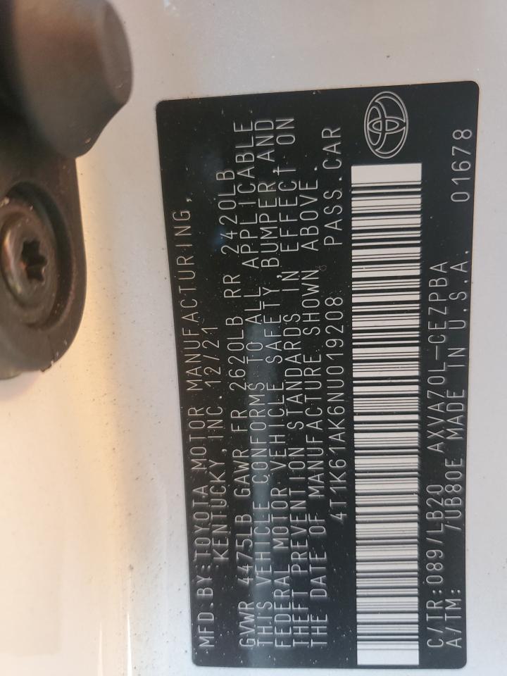 2022 TOYOTA CAMRY XSE VIN:4T1K61AK6NU019208