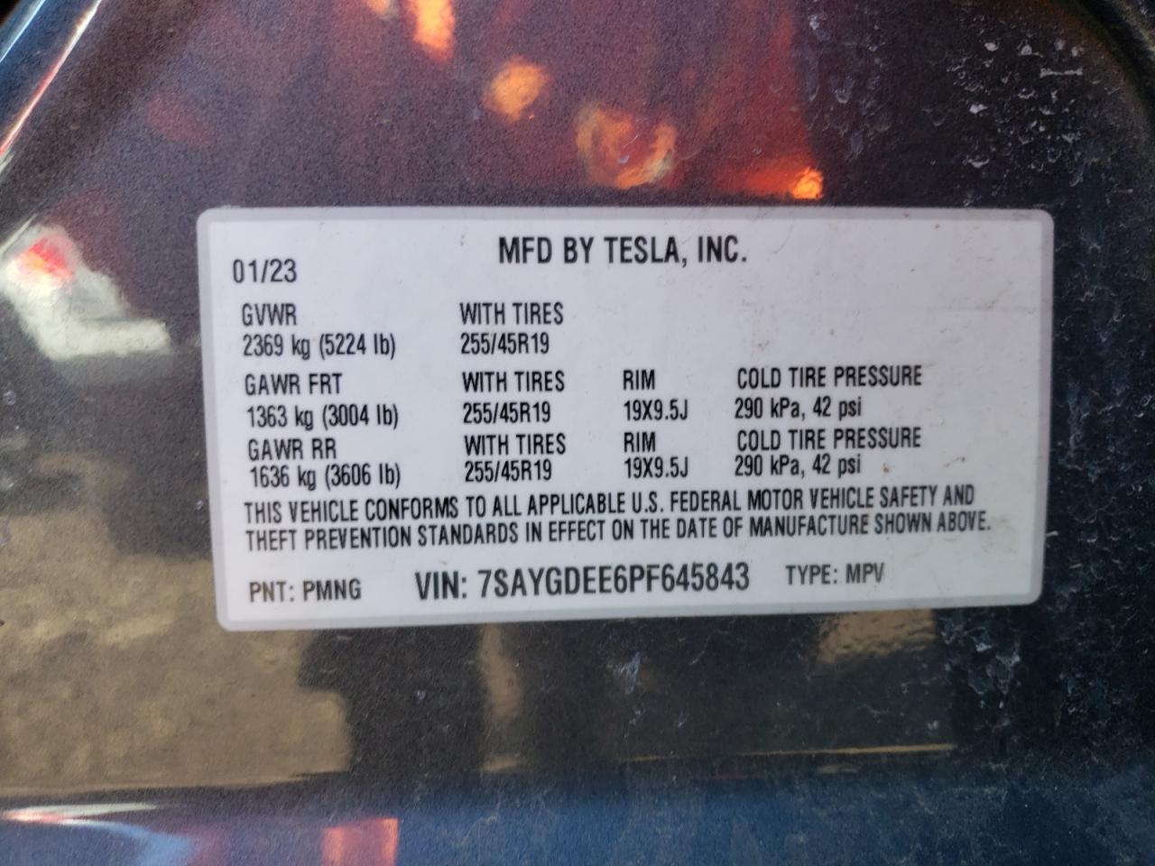 2023 TESLA MODEL Y VIN:7SAYGDEE6PF645843