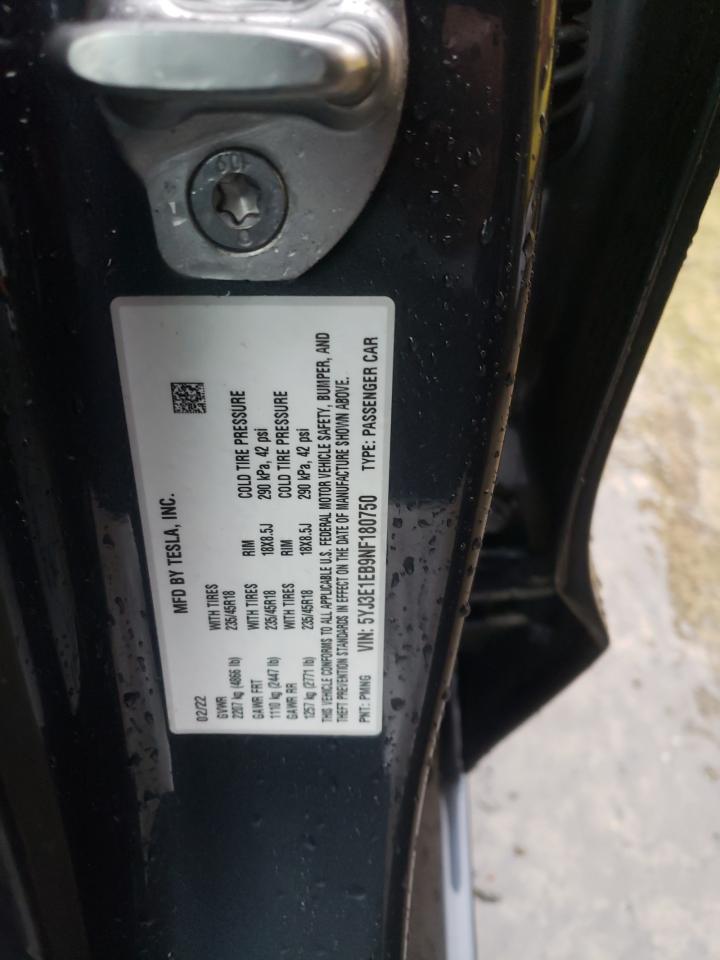 2022 TESLA MODEL 3 VIN:5YJ3E1EB9NF180750