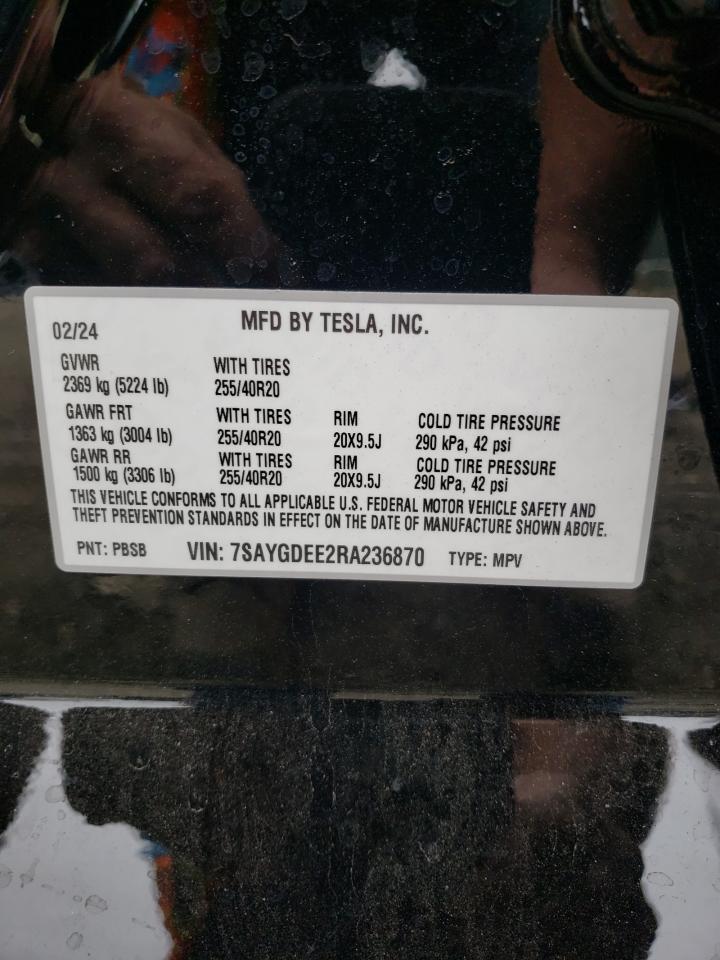 2024 TESLA MODEL Y VIN:7SAYGDEE2RA236870