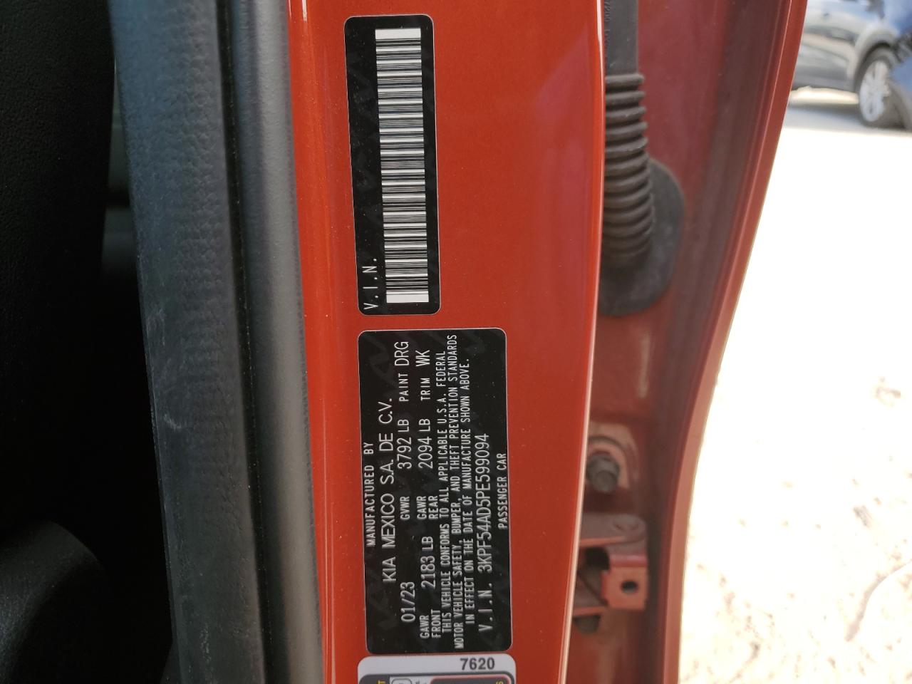 2023 KIA FORTE GT LINE VIN:3KPF54AD5PE599094