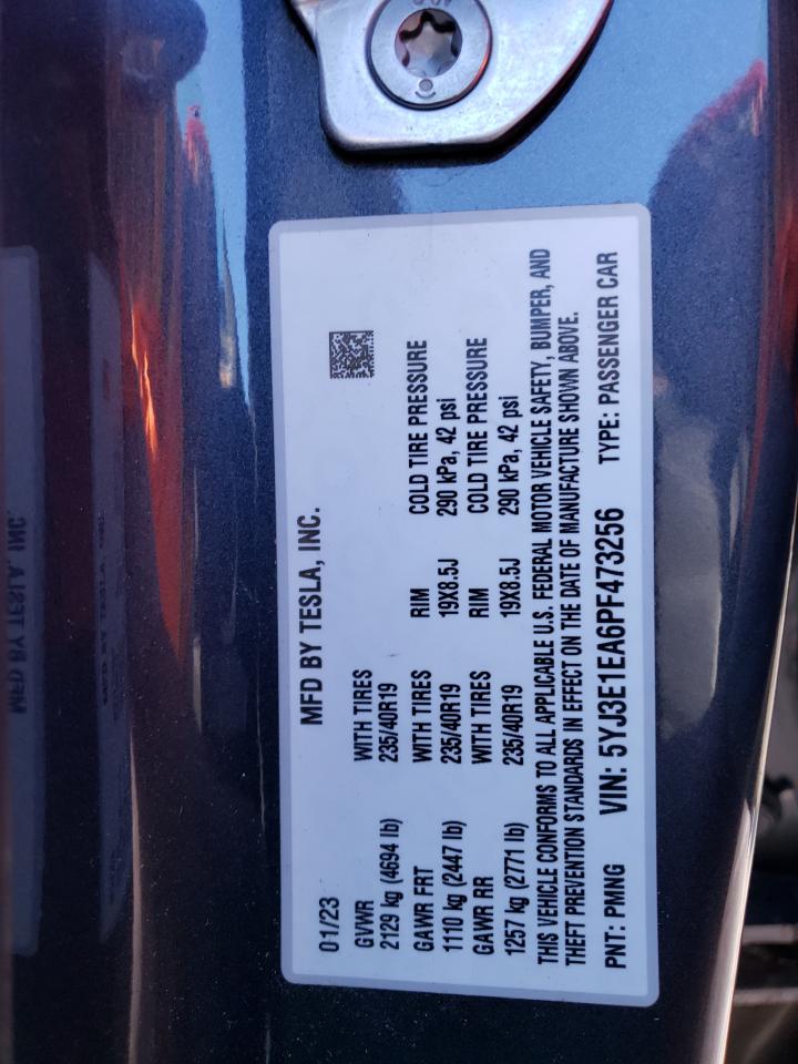 2023 TESLA MODEL 3 VIN:5YJ3E1EA6PF473256