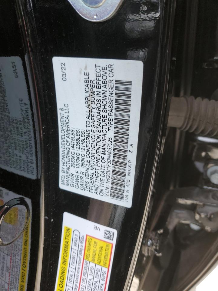 2022 HONDA ACCORD SPORT VIN:JF1VA1H6XK9825551