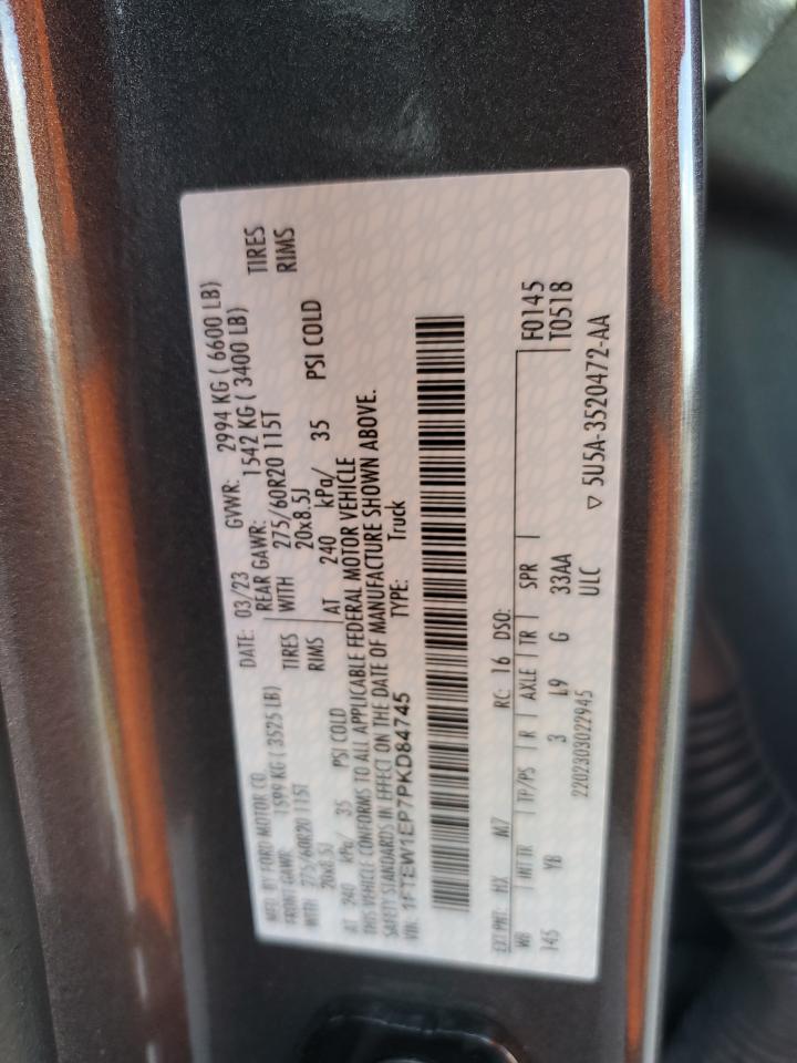 2023 FORD F150 SUPERCREW VIN:1FTEW1EP7PKD84745