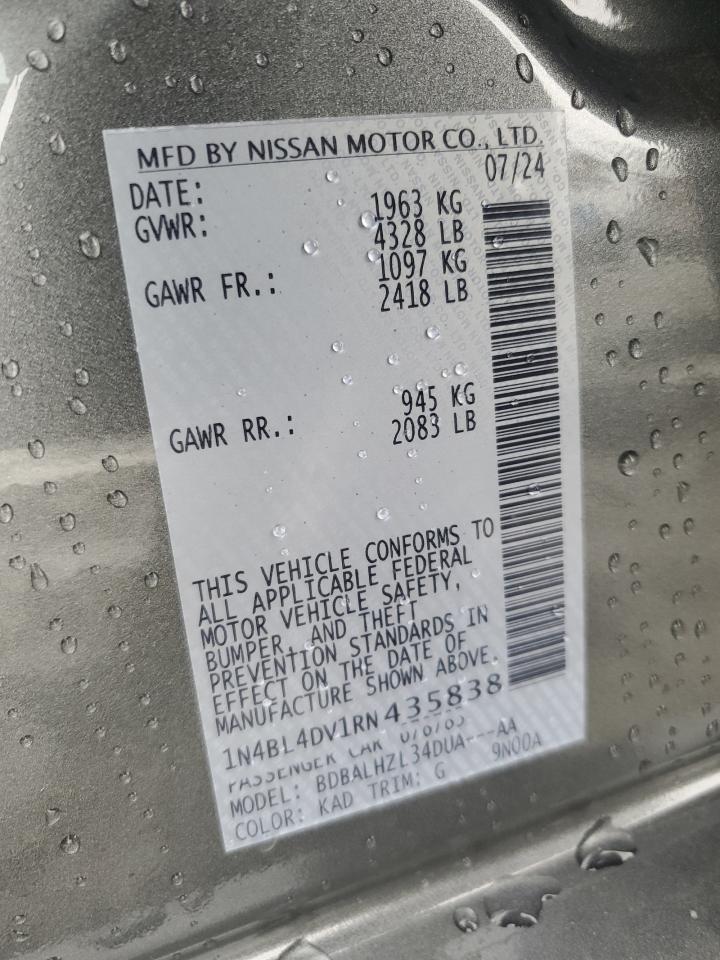 2024 NISSAN ALTIMA SV VIN:1N4BL4DV1RN435838