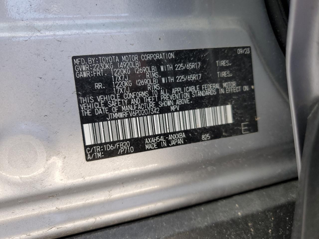 2023 TOYOTA RAV4 LE VIN:JTMMWRFV6PD207342