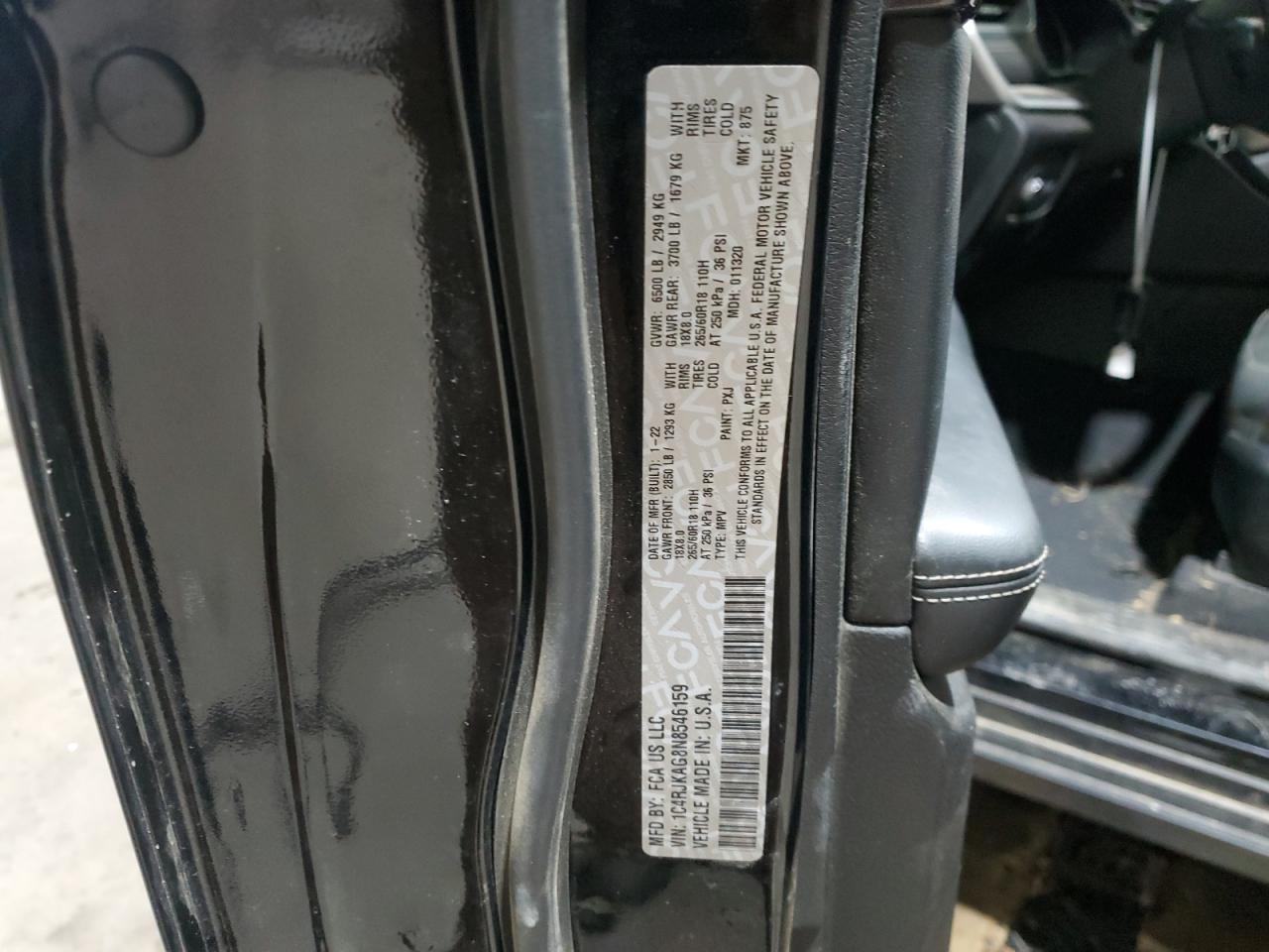 2022 JEEP GRAND CHEROKEE L LAREDO VIN:1C4RJKAG8N8546159