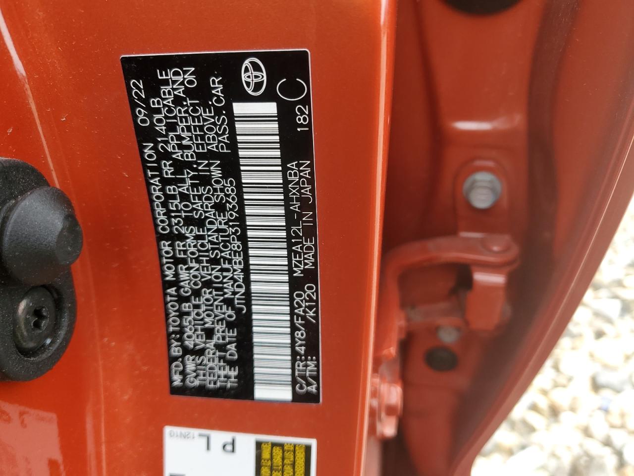 2023 TOYOTA COROLLA SE VIN:JTND4MBE8P3193685