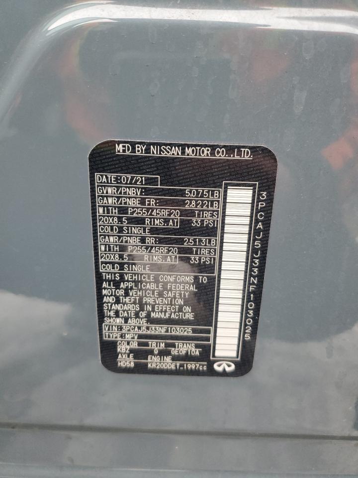 2022 INFINITI QX55 LUXE VIN:3PCAJ5J33NF103025