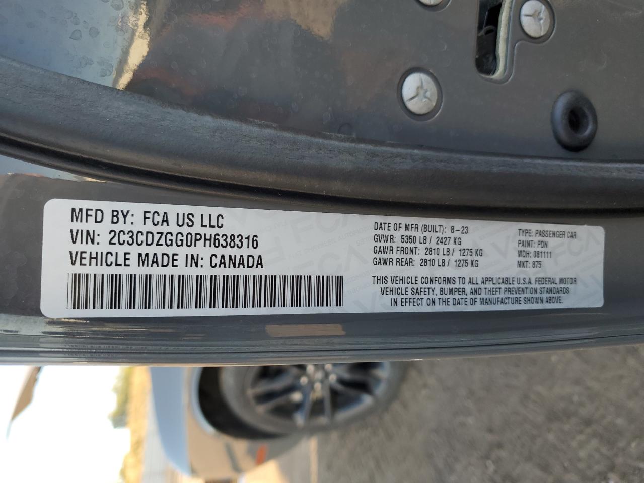 2023 DODGE CHALLENGER SXT VIN:2C3CDZGG0PH638316