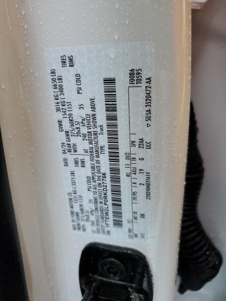 2024 FORD F150 STX VIN:1FTEW2LP0RKD27766