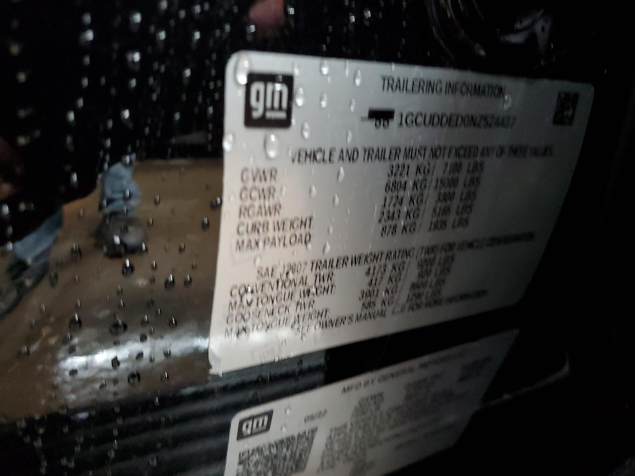 2022 CHEVROLET SILVERADO K1500 LT VIN:1GCUDDED0NZ524437