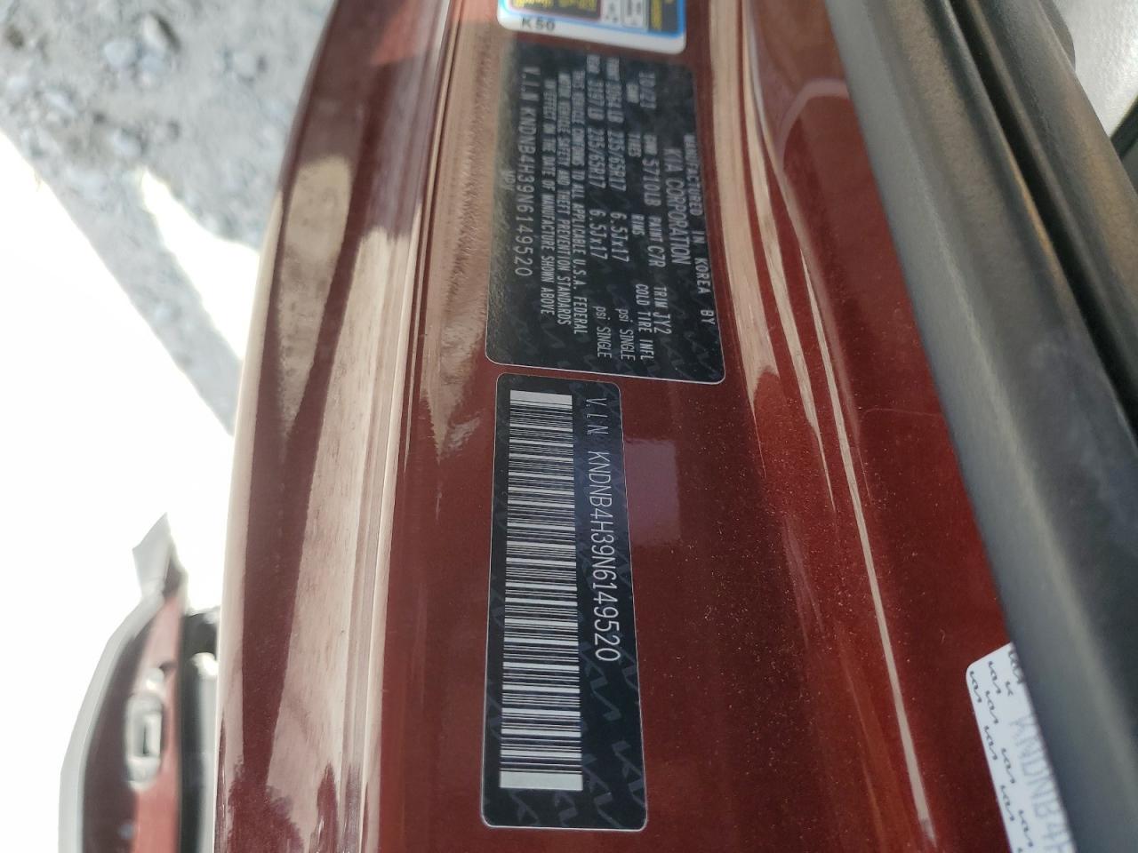 2022 KIA CARNIVAL LX VIN:KNDNB4H39N6149520