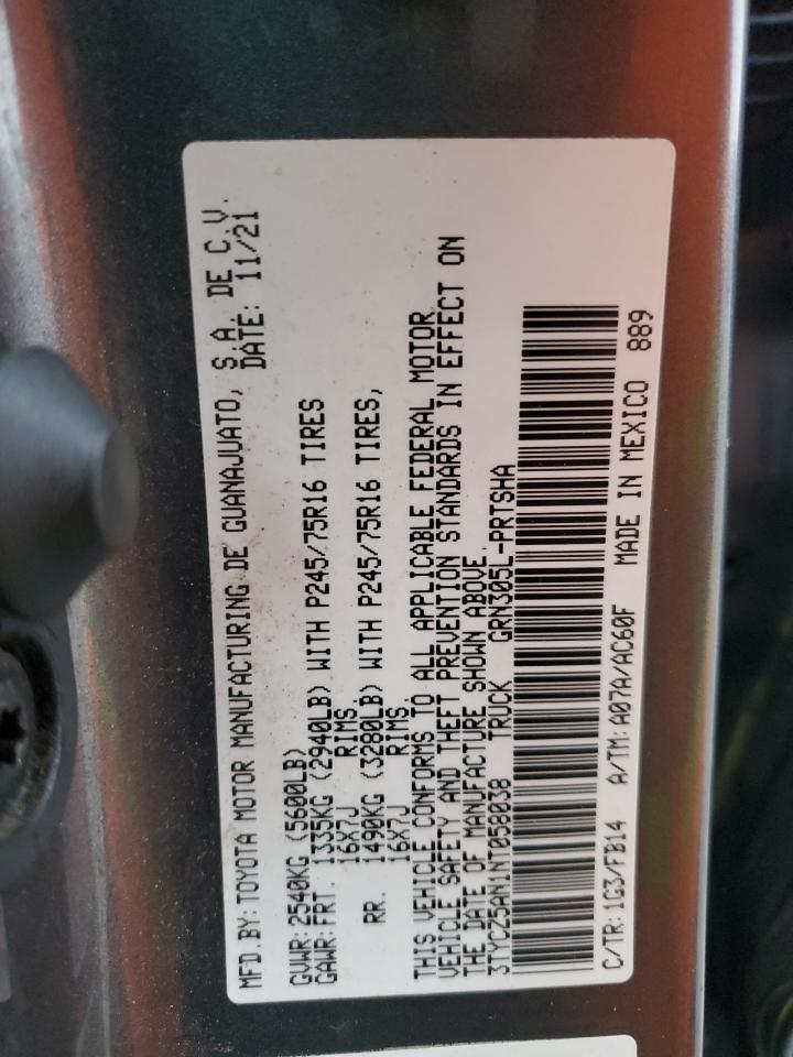 2022 TOYOTA TACOMA DOUBLE CAB VIN:3TYCZ5AN1NT058038