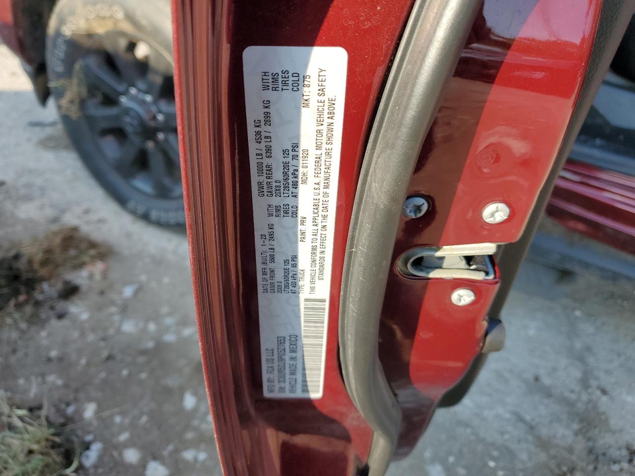 2023 RAM 2500 BIG HORN VIN:3C6UR5DJ9PG527653