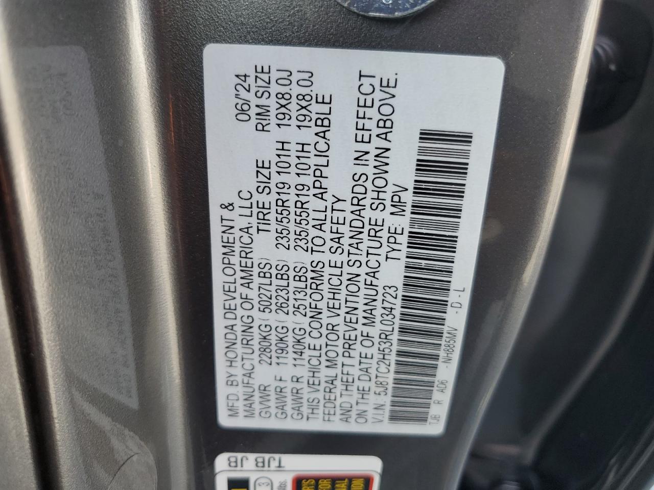 2024 ACURA RDX TECHNOLOGY VIN:5J8TC2H53RL034723