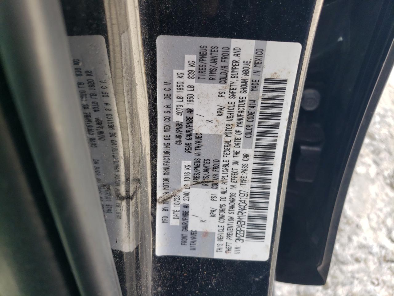 2024 MAZDA 3 SELECT SPORT VIN:3MZBPABM1RM404197